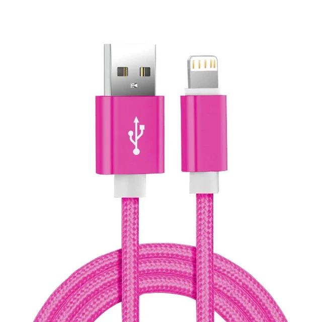 Cabo De Carregamento Usb Trançado Em Nylon Metálico (vermelho Rosado, 1 Metro) Para Iphone, Compatível Com Carregamento Rápido.