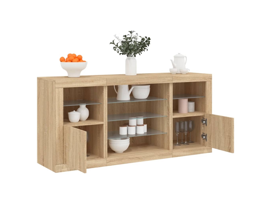 Aparador con luces LED 142,5x37x67 cm Roble Sonoma