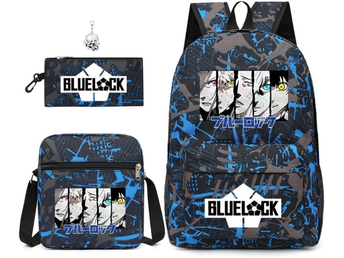 Conjunto 3 Mochilas Nylon Azul Com Chaveiros, Estampadas Em 3d, 43,2 Cm, Mochila Escolar De Alta Capacidade