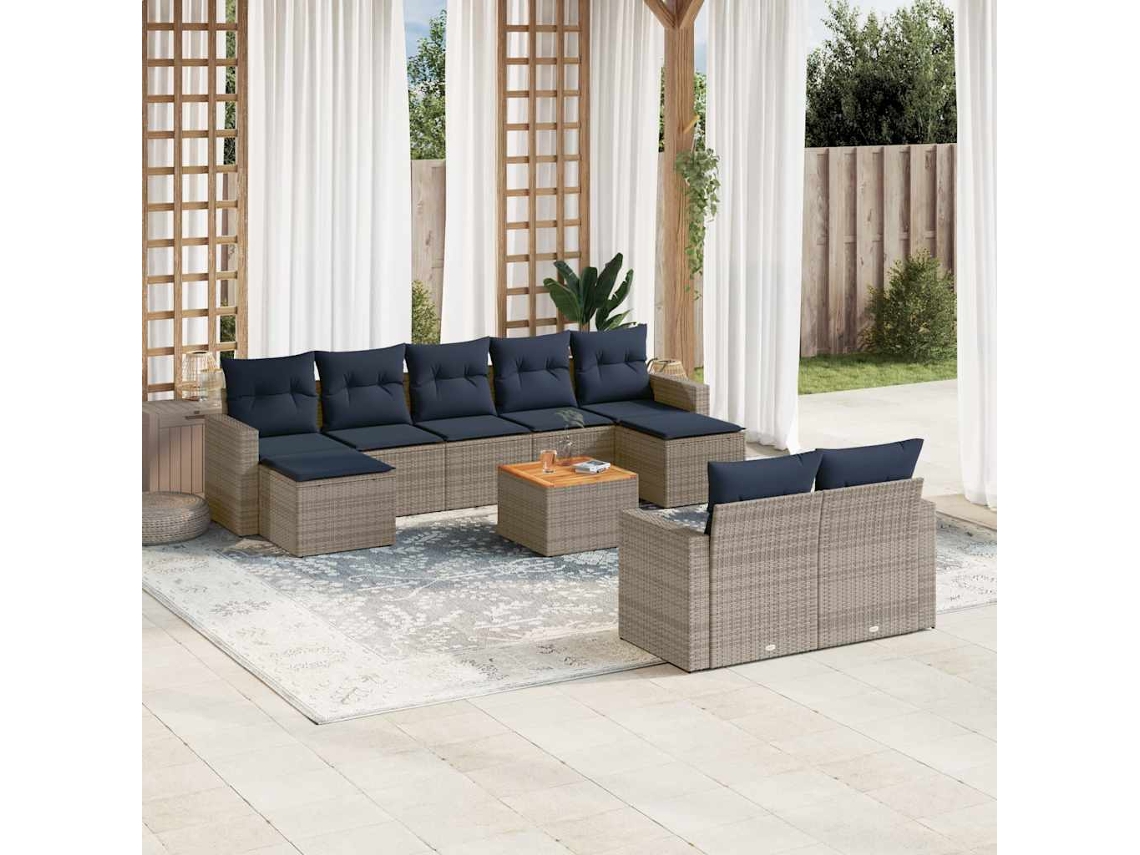 Vidaxl Conjunto De Sofá De Jardim Com 10 Peças E Almofadas Em Rattan Sintético Cinza