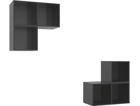 4 pcs conjunto de móveis de TV contraplacado cinzento brilhante