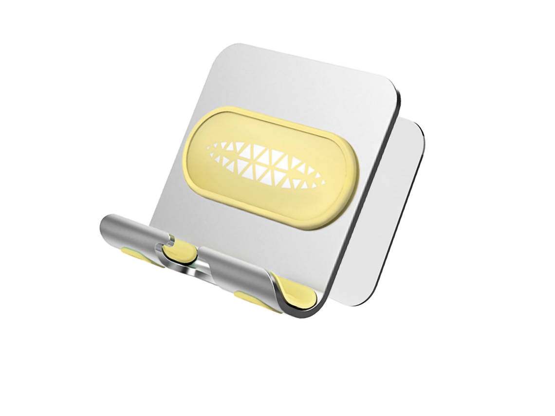 Aetheria suporte de Telefone para Parede Ajustável Sem Furação de Metal para Banheiro Celulares Tablets e Objetos Pequenos B10 Prata Amarelo