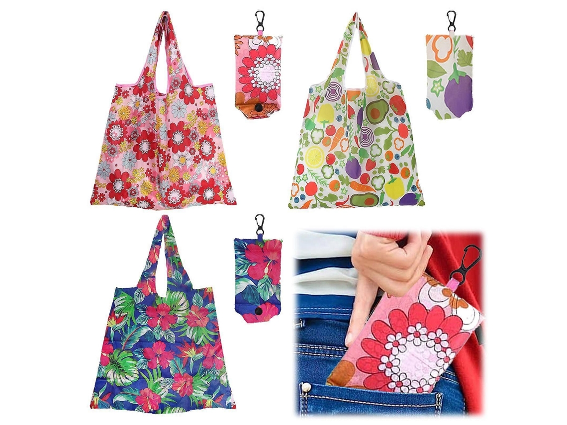 Conjunto de 3 Sacolas de Compras Dobráveis ​​com Ganchos. GOKOCO
