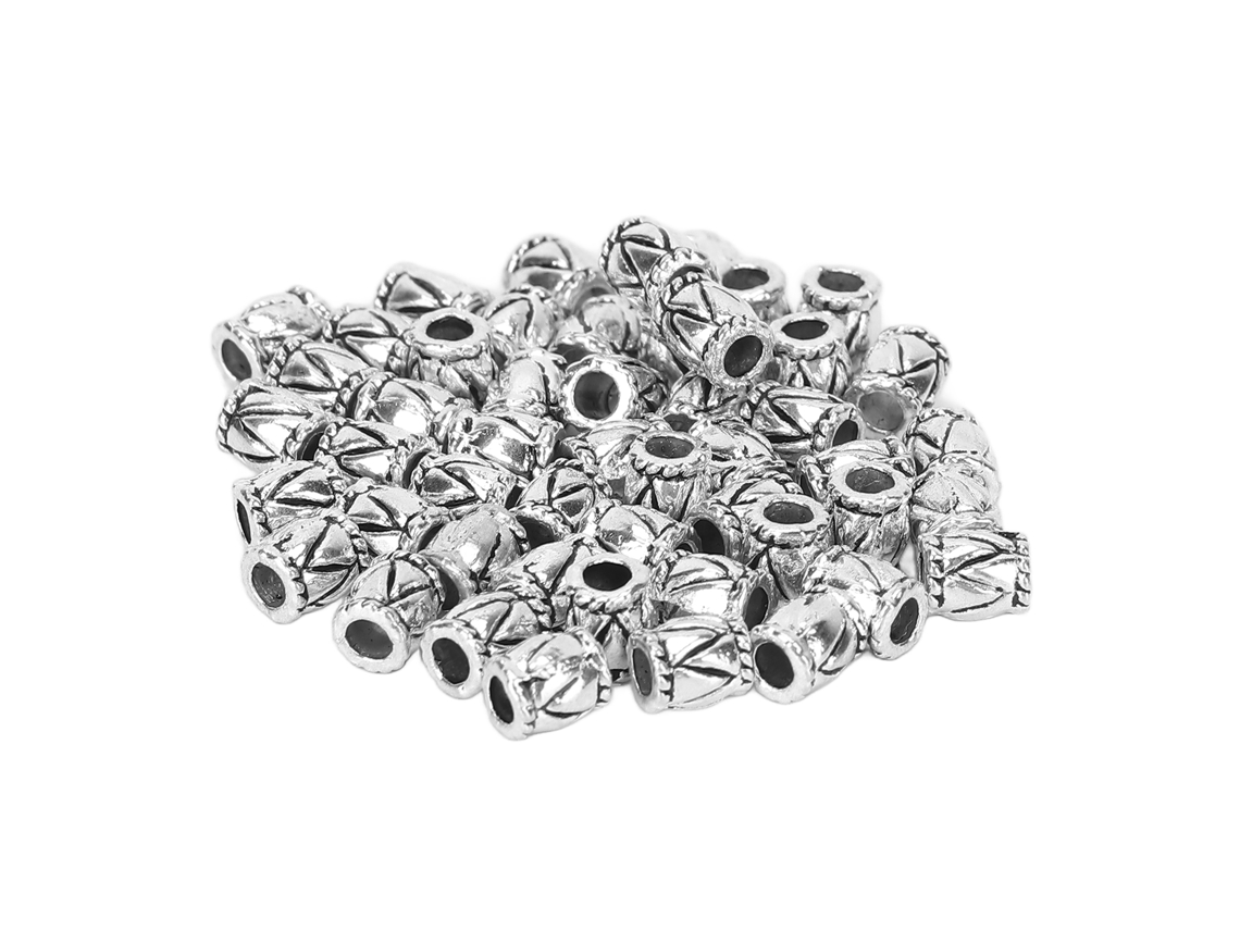 50pcs Contas De Trança De Cabelo Prateadas Retrô Para Joias De Barba E Acessórios Diy