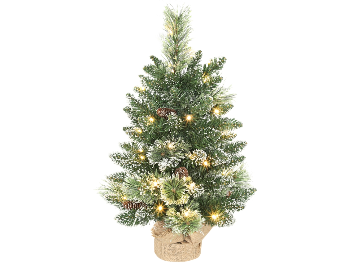 Mini Árvore Natal Artificial Flockada com 35 Leds e Pinhas e Bateria Medidas: 60cm Cor: Verde