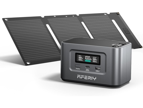 Estação de Energia Portátil 100W Painel Solar Mini 30W 99.2Wh LiFePO4, Gerador Solar Portas USB Tipo C, Carga Rápida em 1.5h