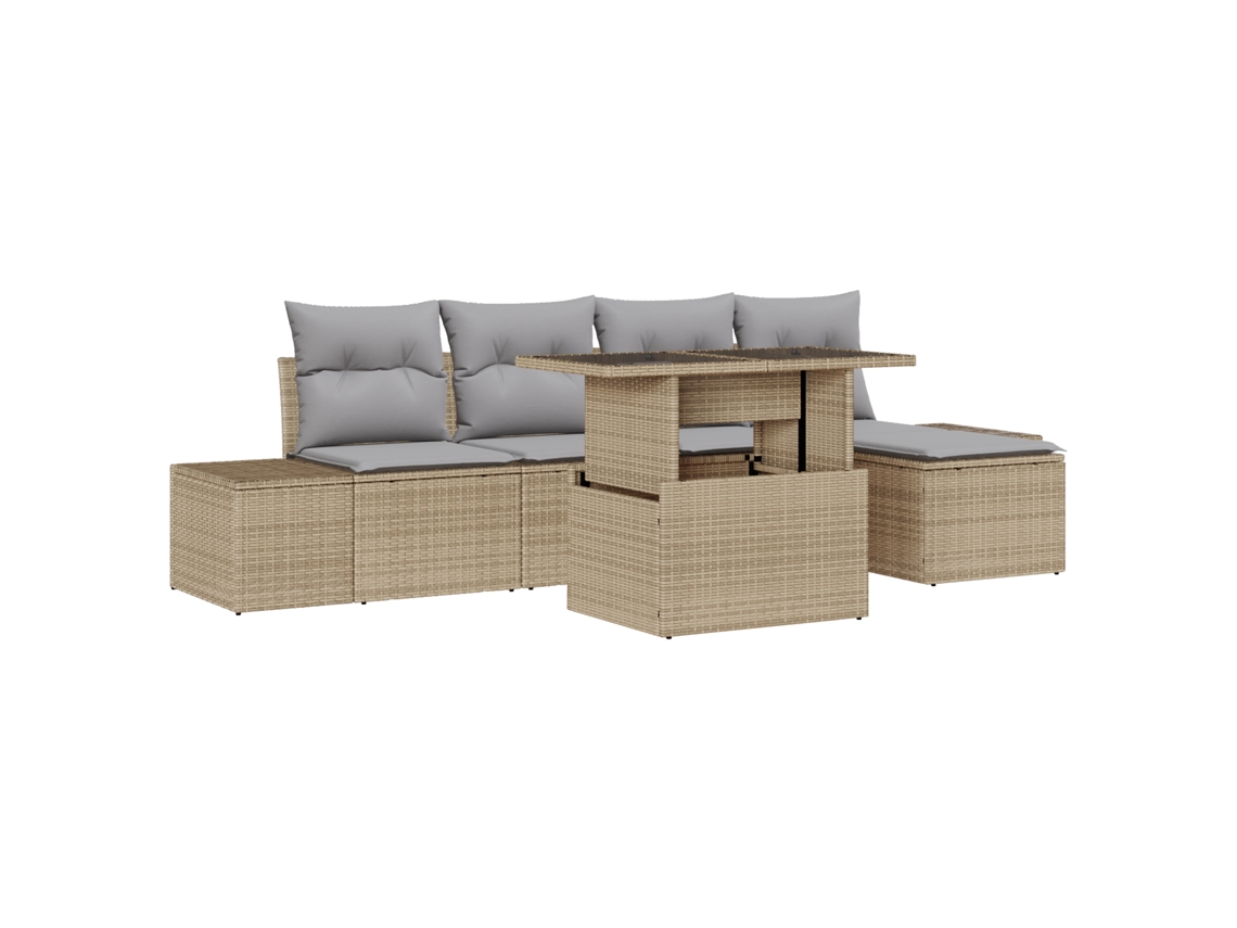 Conjunto 6 Sofá De Jardim Vidaxl Bege Vime Pe (100 X 55 X 73 Cm)