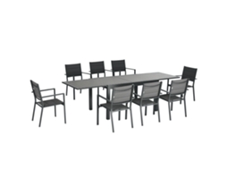 Móveis de Jardim Mesa Extensível 135 270 Cm em Alumínio e Têxtil, 6/10 Pessoas, 8 Cadeiras Empilháveis Cinza Ge