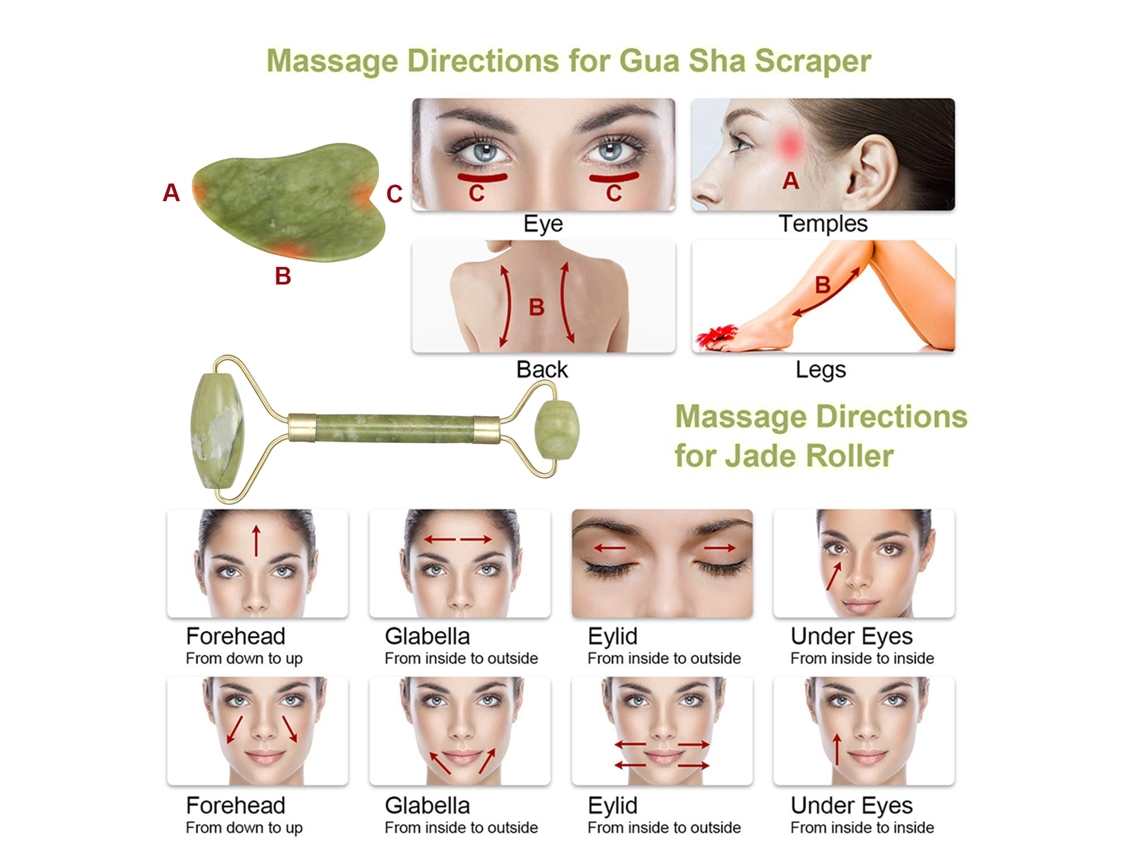 Conjunto De Rodillo De Jade Rodillos Y Scraper Para Cuidado De La Piel Anti-envejecimiento Rostro Ojos Cuello Masajeador Facial