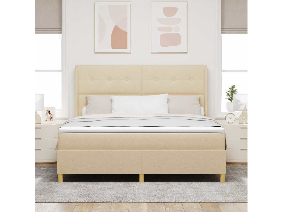 Vidaxl Cama Box Com Cabeceira Creme 180 X 200 Cm Tecido