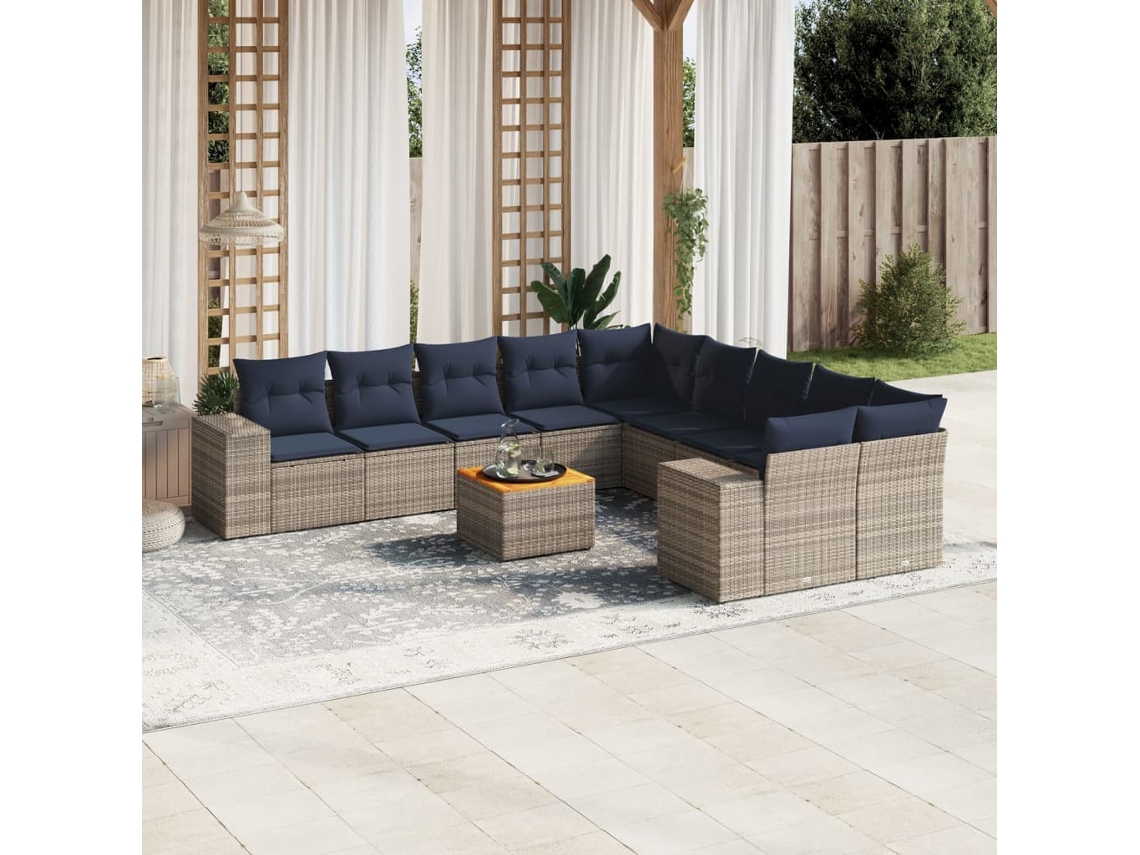 Vidaxl Conjunto De Sofá De Jardim Com 11 Peças E Almofadas Em Rattan Sintético Cinza