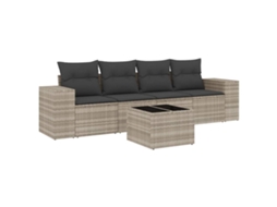 Maison Exclusive - 5 Pcs Conj. Sofás Jardim C/ Almofadões Vime Pe Cinzento-claro