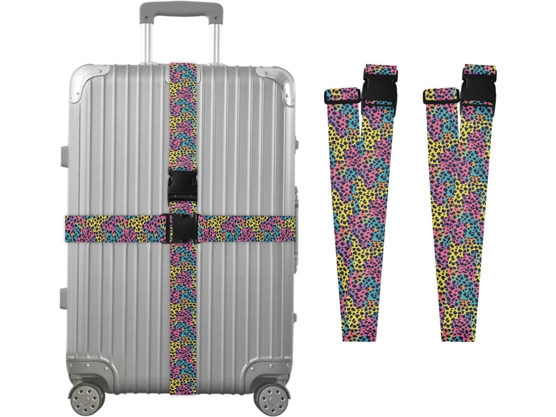 Conjunto De 2 Cintas Bagagem Com Estampa Leopardo Para Malas, Cintas De Viagem, Acessórios Para Cintos, Conector De