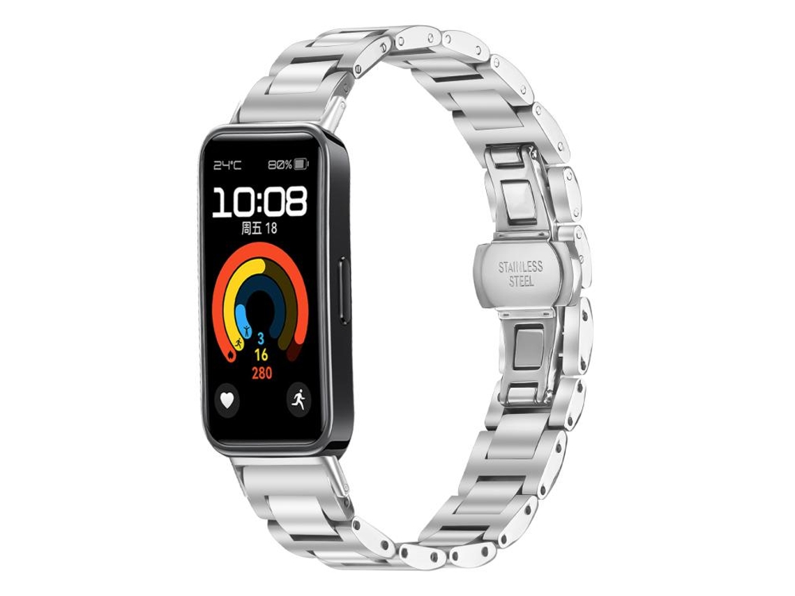 Bracelete para Huawei Band 10/9/8 de Aço Inoxidável com Fecho Borboleta Prateada XIAOMOYU