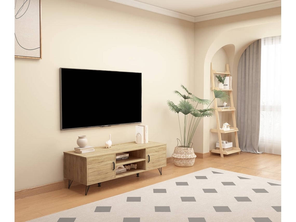 Móvel TV com arrumação e acabamento em madeira (Outlet Grade A - 120x40x45cm)