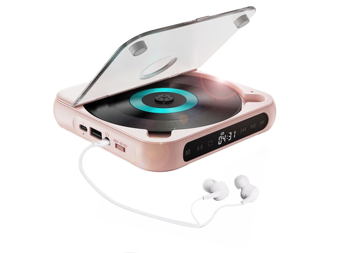 Leitor De Cd Portátil Com Bluetooth, Reprodutor De Música Multimodo Com Bateria Recarregável E Caixa Resistente A Impactos, Interface Usb E Visor Led.
