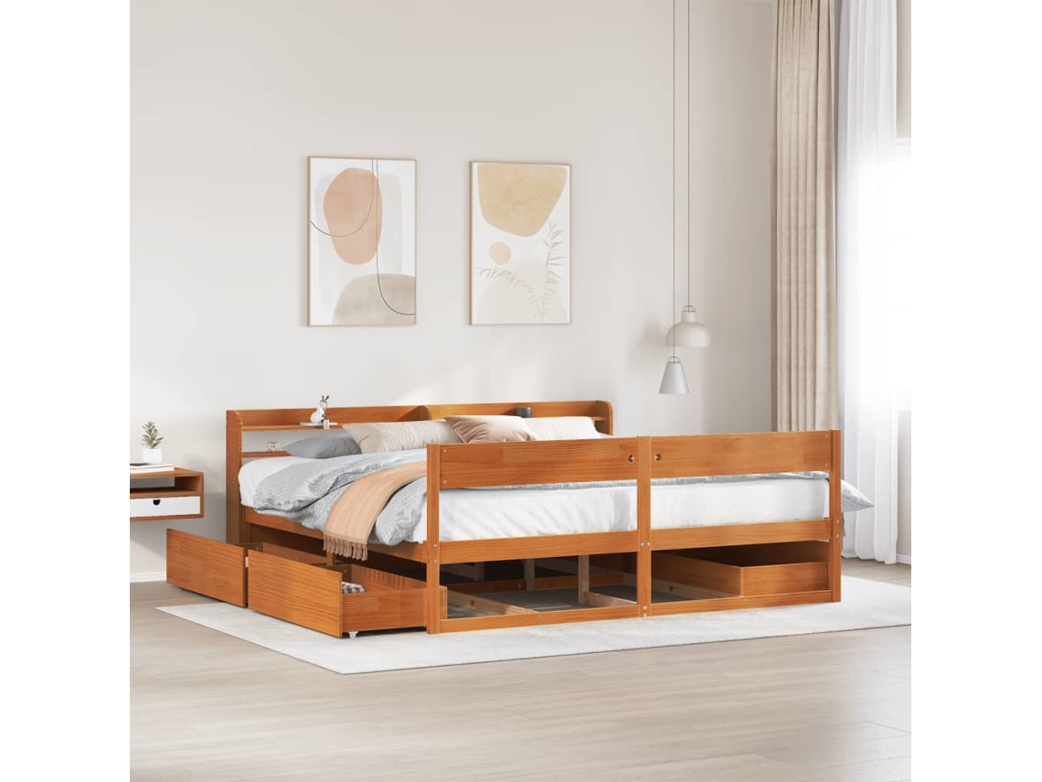 Vidaxl Cama Sem Colchão 200x200 Cm Pinho Maciço Castanho-mel
