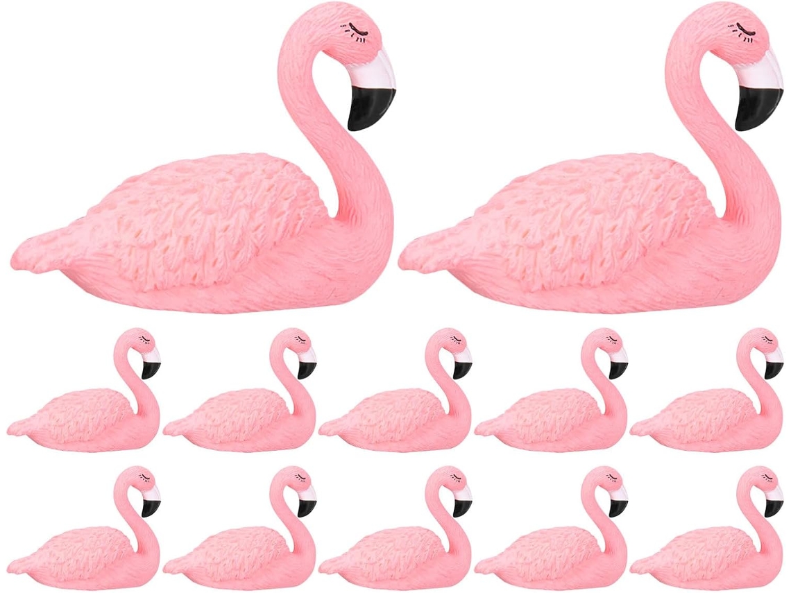 Kichouse Pacote com 12 Miniaturas de Flamingos Miniaturas de Animais Estátuas de Flamingos em Miniatura para Casa CHABERLU
