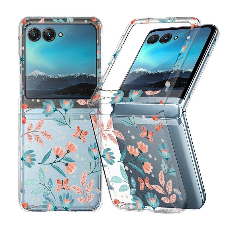 (a427) Capa Dobrável Transparente Com Estampa Floral Para Razr 60 Ultra, Em Policarbonato Rígido À Prova De Choque.