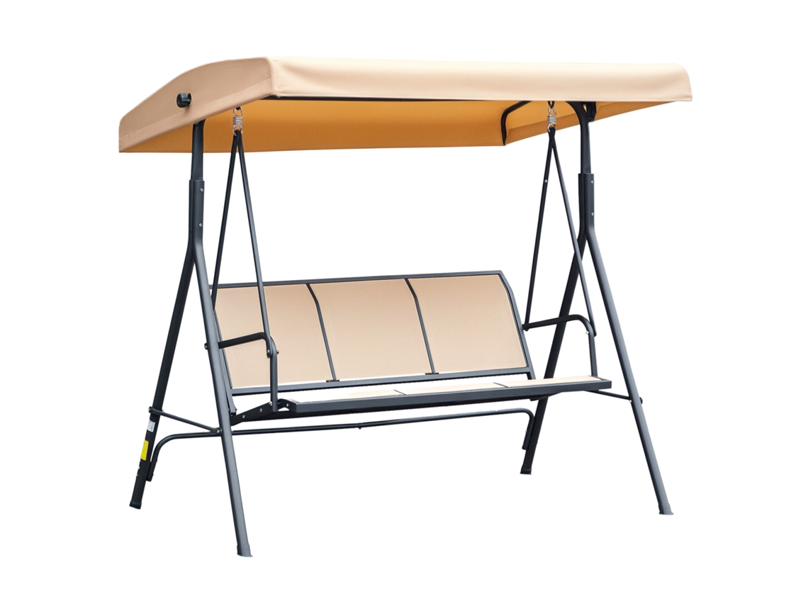 Balanço de Jardim 3 Lugares com Cobertura Reclinável, Estrutura de Aço, 175x118x159 Cm, Bege, S/MARCA