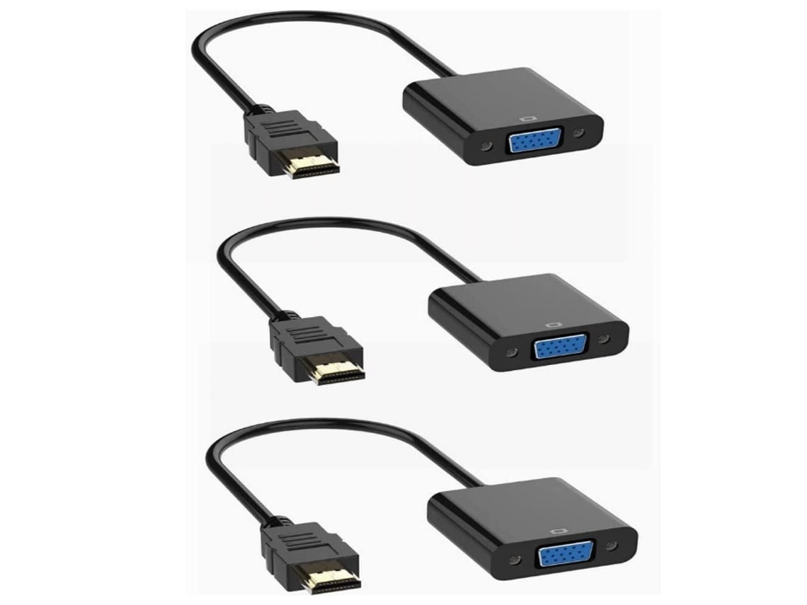 Adaptador Hdmi para Vga 3 Peças 1080P Hdmi Macho para Vga Fêmea para Computador Desktop Preto