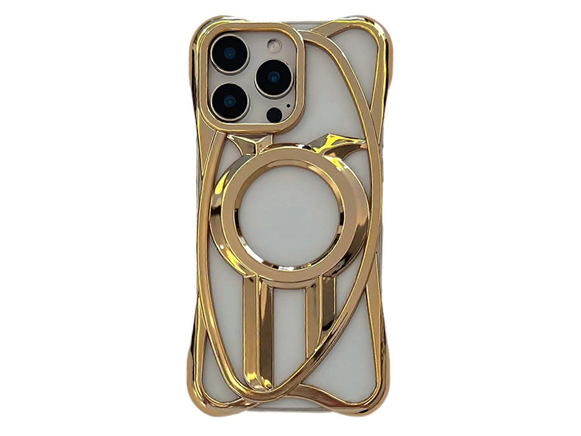 Capa Tkdaddy Para Iphone 16 Pro Compatível Com Magsafe, Sem Moldura, Galvanizada, Com Design Vazado, Em Tpu, Dourada