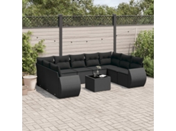 Vidaxl 10 Pcs Conjunto Sofás De Jardim C/ Almofadões Vime Pe Preto