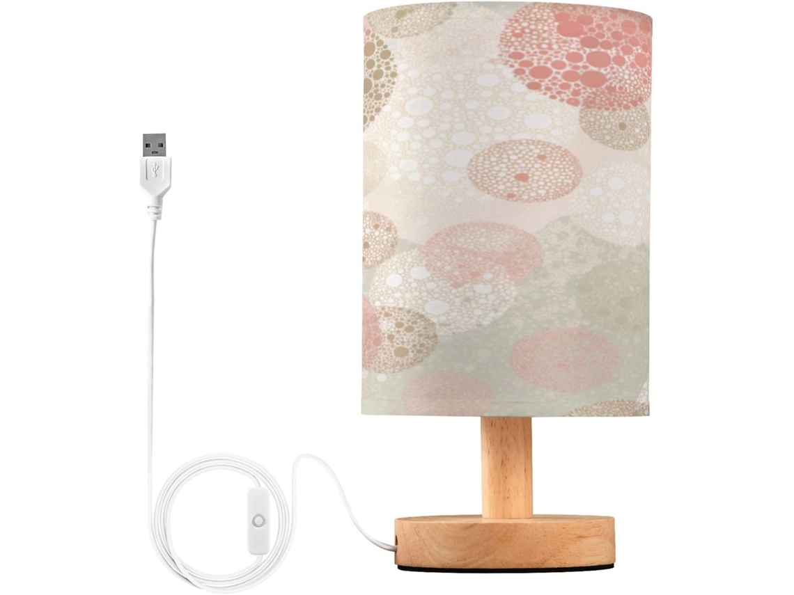 Abajur De Cabeceira Com Estampa Bolinhas, Portas De Carregaje USB C, Luminária De Mesa Cabeceira, Luminária De