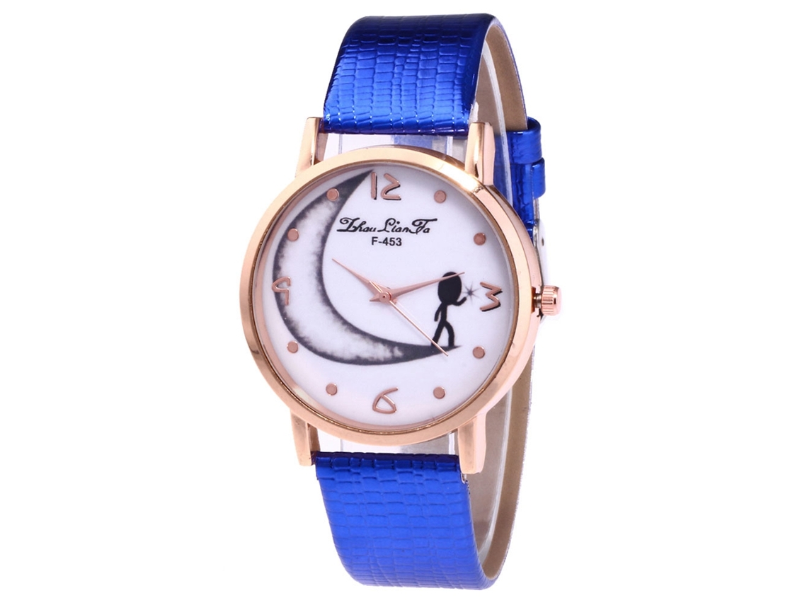 Relógio de pulso Zhoulianfa Quartz para homens e mulheres, mostrador redondo azul.