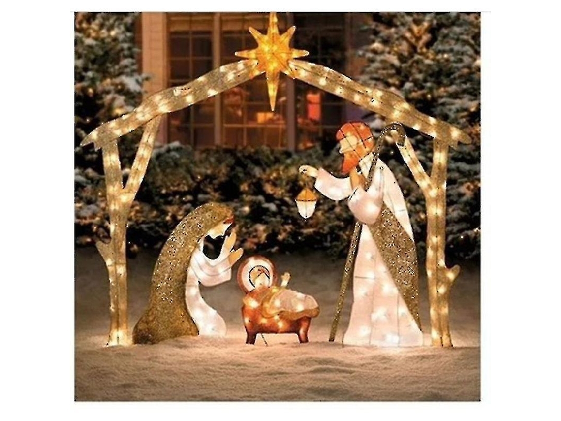 Presépio de Natal Crystal Splendor para exterior com luzes pré-instaladas.
