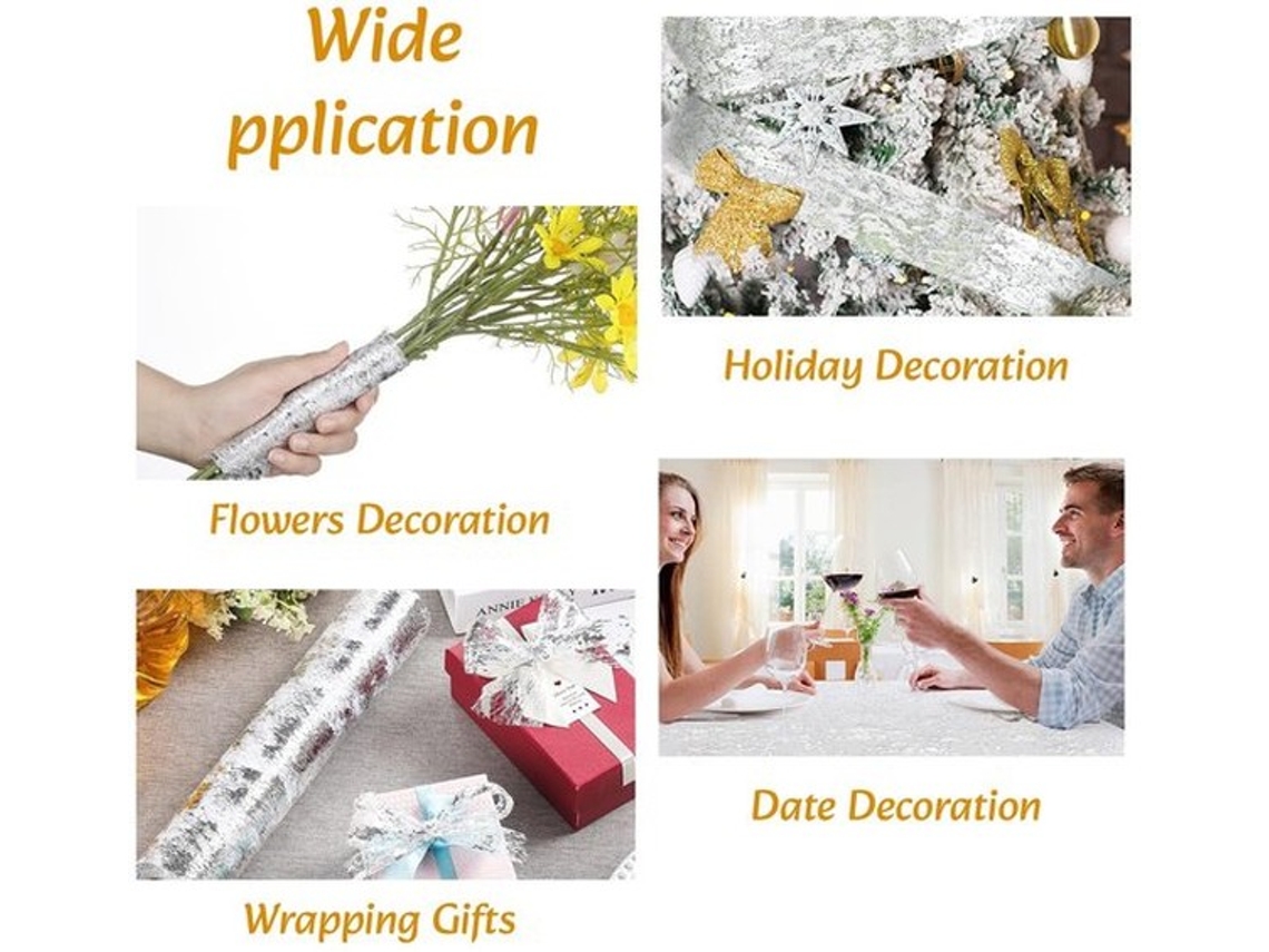 Tafelloper De Netstof Com Folhas De Ouro, Natal, Reutilizável, Para Aniversários, Festas, Batizados, Festas E Decorações (prata, 28 Cm X 30 M)