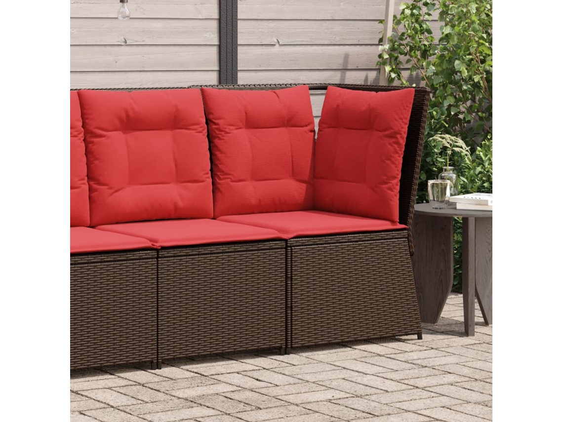 Vidaxl Sofá De Canto Para Jardim Com Almofadas, Em Rattan Sintético Marrom