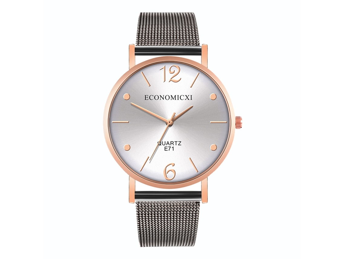 Relógio masculino ultrafino de quartzo com pulseira de liga metálica, elegante e popular (branco, ouro rosa e preto)