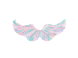 Asas de fada coloridas com penas para fantasias de princesa e anjo, Halloween, cosplay e festas.