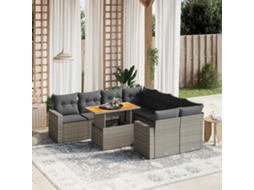 Vidaxl 9 Pcs Conjunto Sofás P/ Jardim Com Almofadões Vime Pe Cinzento