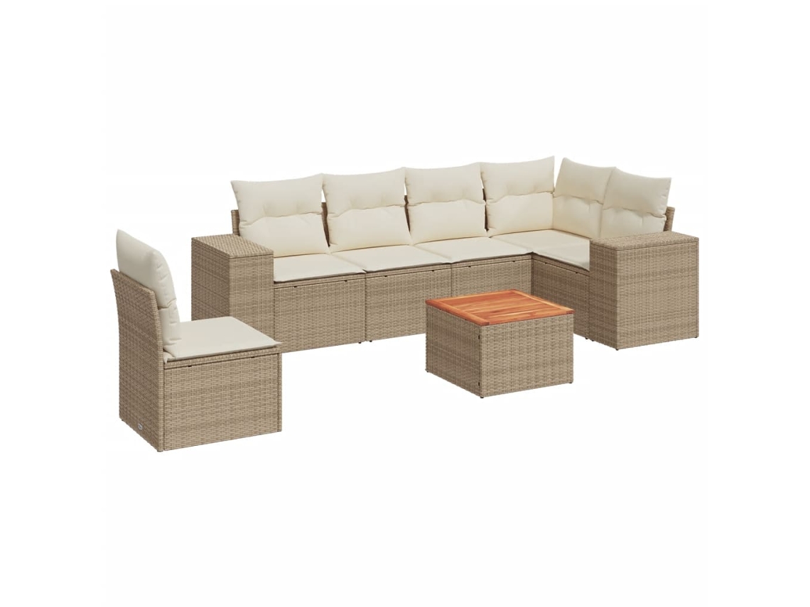 Conjunto de 7 Sofás para Jardim com Almofadões Vime Pe Bege MAISON EXCLUSIVE (7 pcs)