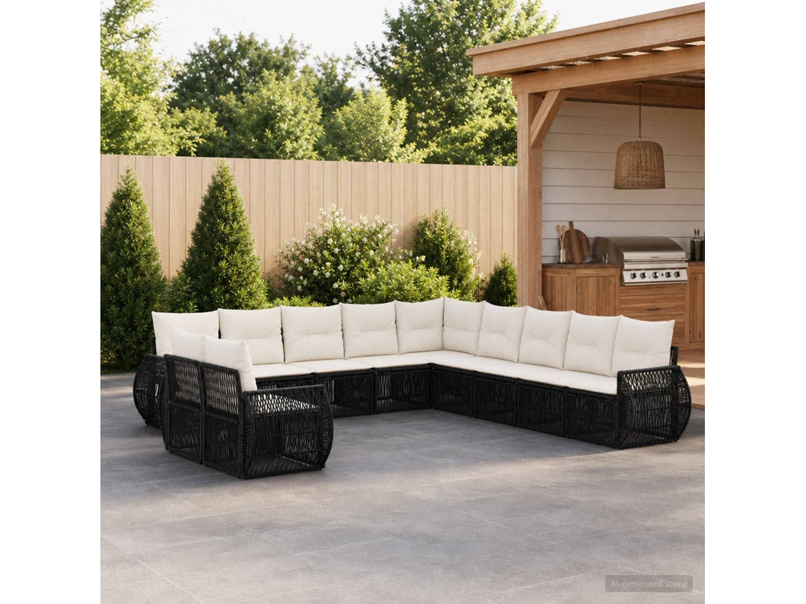 Vidaxl Conjunto De Sofá De Jardim 11 Unid. Preto E Branco Creme
