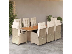 9 Pcs Conjunto De Jantar P/ Jardim Com Almofadões Vime Pe Bege Dkd Home Decor