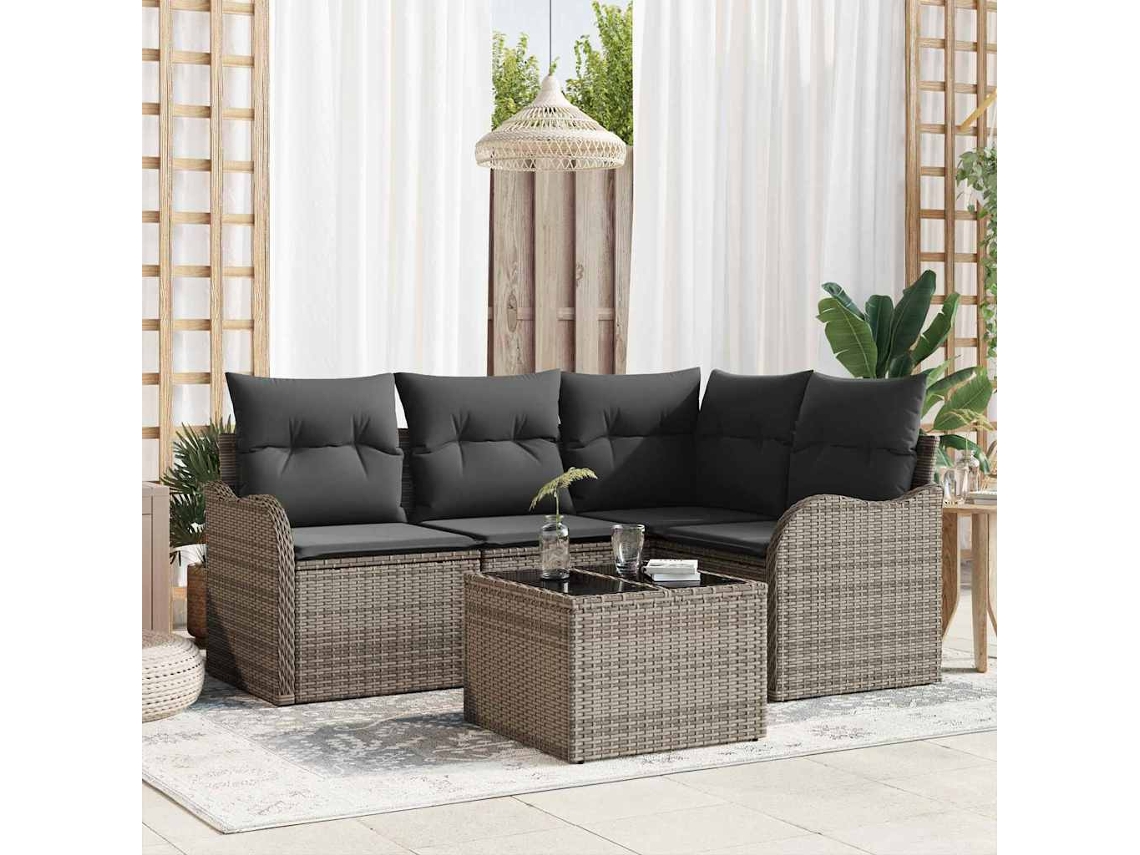 Vidaxl Conjunto De Sofá De Jardim 5 Pcs Preto Vime Pe