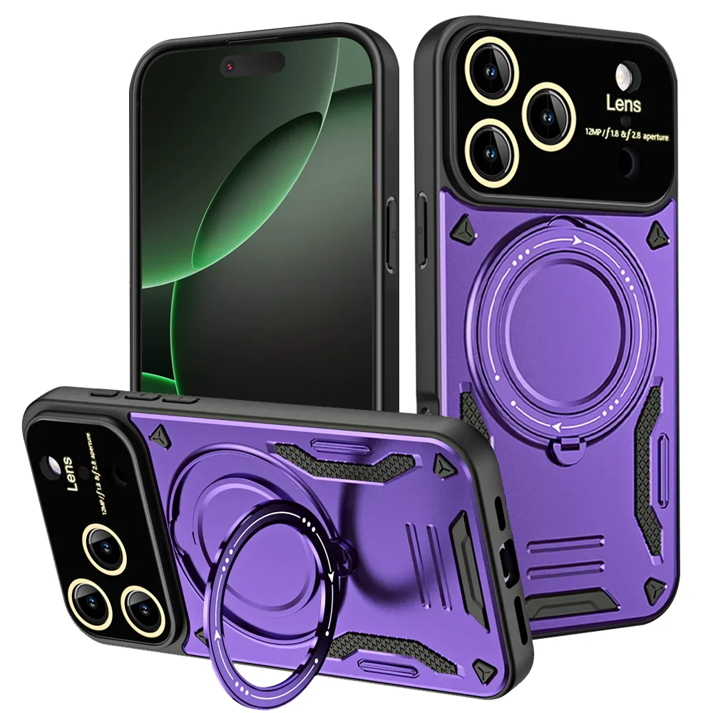 (roxo, Iphone 16 Plus) Capa Magnética Giratória 360° Para Celular, Resistente A Quedas, Com Protetor De Lente E Câmera.