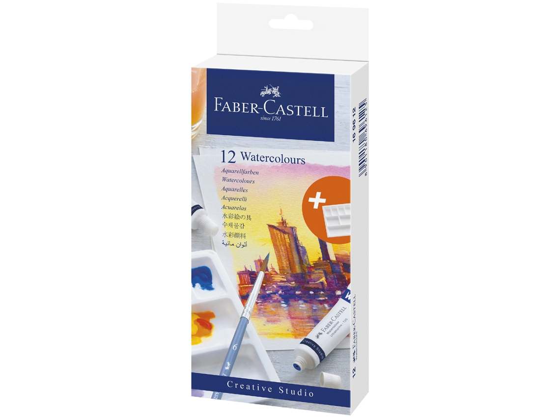 Tinta Aquarela FABER-CASTELL em Tubo Caixa de Papelão com 12
