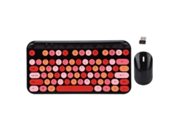 Aetheria conjunto Teclado e Mouse Sem Fio 2.4ghz 75 Teclas Ergonomico Retro Gaming para Pc Laptop Vermelho Preto