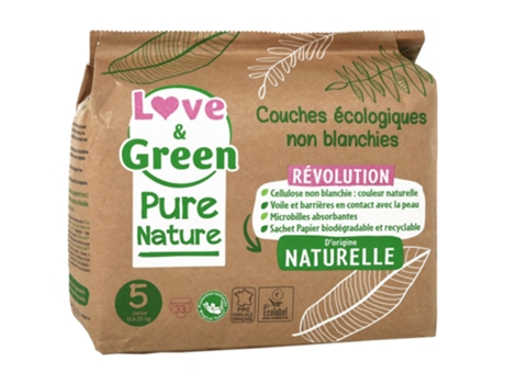Pure Nature Fralda Ecológica Fralda 33 Tamanho 5 Junior 11 a 25 kg LOVE & GREEN