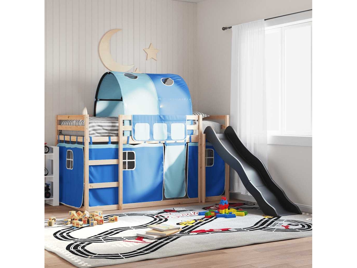 Vidaxl Beliche Com Escorrega E Cortinas 80x200 Cm Azul