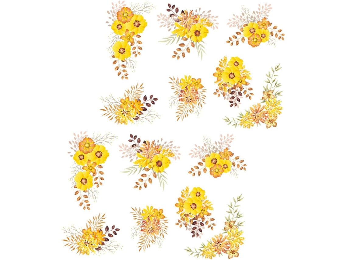 2 Adesivos De Parede Autoadesivos Com Pequenos Padrões De Flores Amarelas.