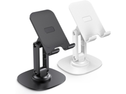 Conjunto de 2 suportes dobráveis AQUAFORGE para celular, rotação 360°, altura ajustável, preto e branco