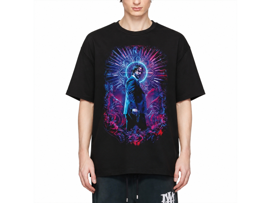 Rockinstone John Wick Neon Halo Black Adult T-shirt Size:xl