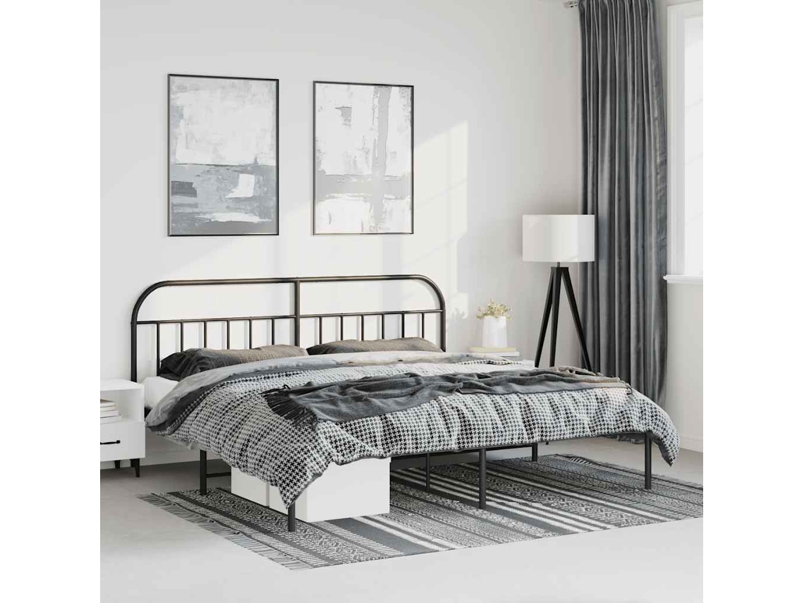 Vidaxl Estrutura de Cama com Cabeceira 183x213 Cm Metal Preto