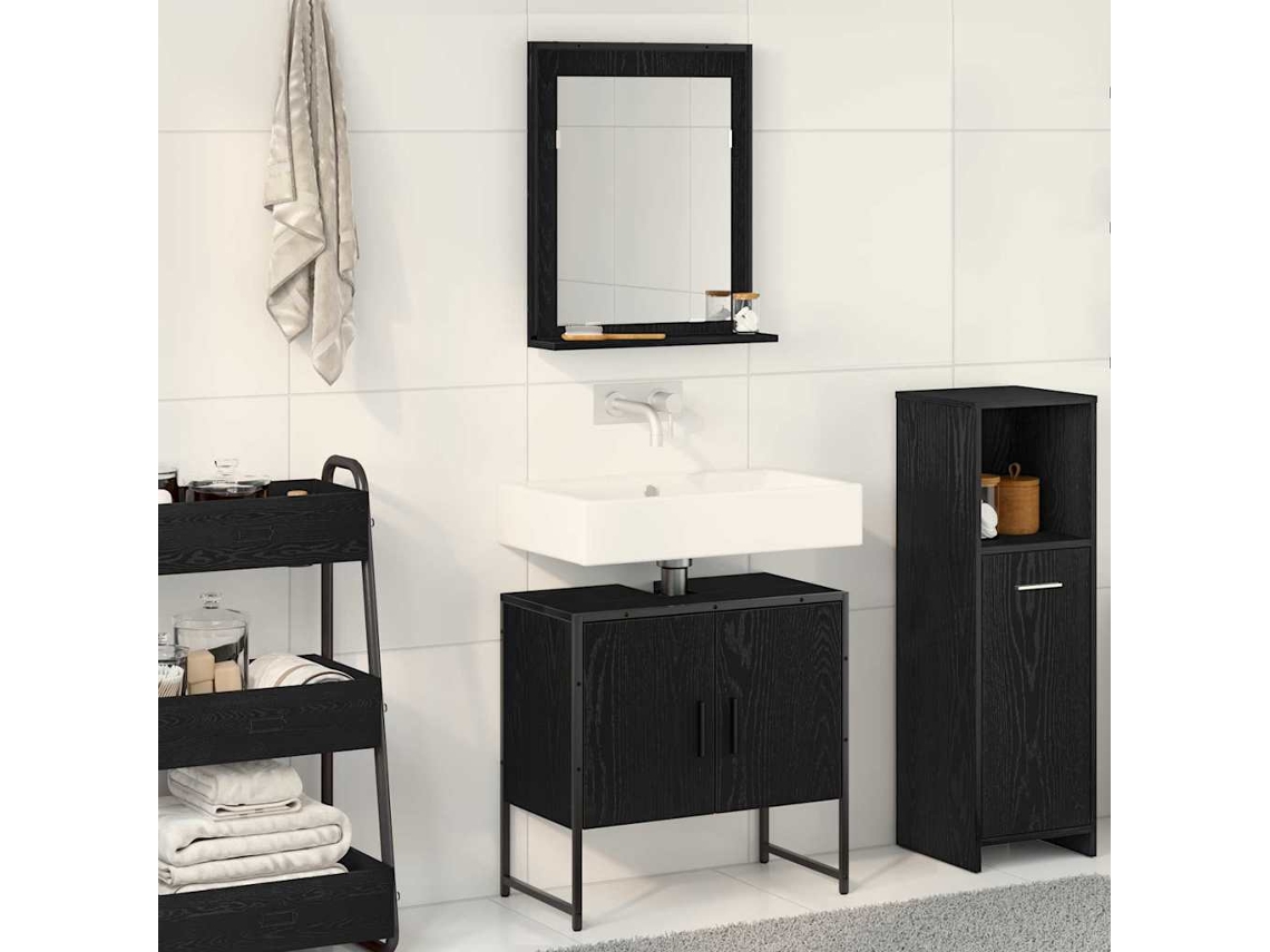 Vidaxl Conjunto De Móveis Para Banheiro 2 Pcs Preto Madeira Processada