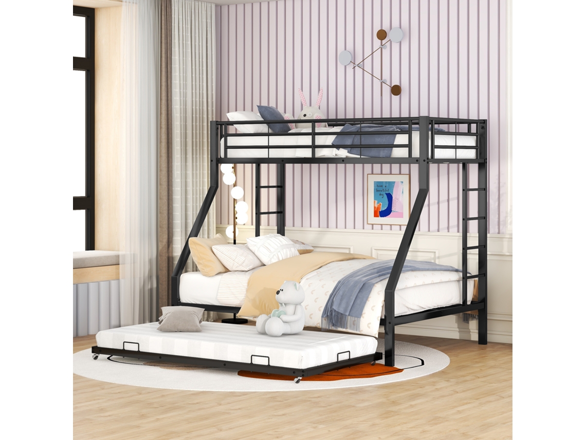 Cama De Metal Com Extensão E Escadas Laterais 90x200cm Preto